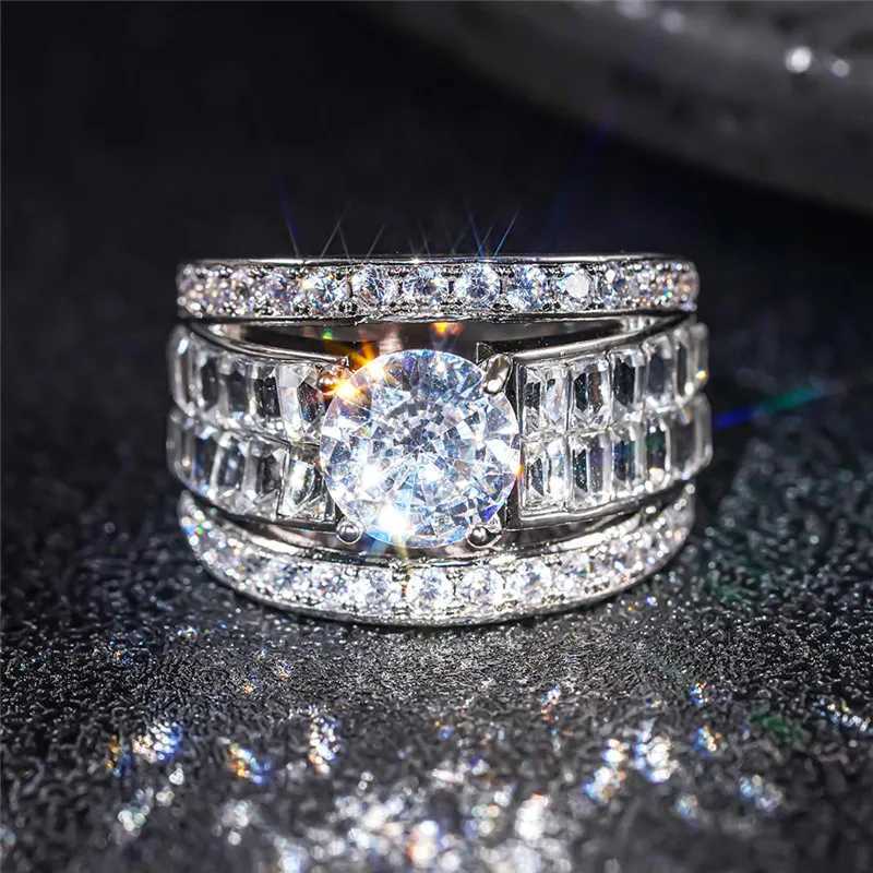 925 Sterling Silver Luxury Wide Shiny Rings for Women Brilliant Cubic Zirconia Sparking Finger Accories Fashion JewelryXJ250514