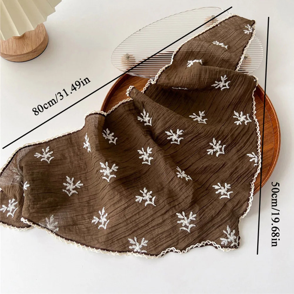 Linen Cotton Lace Triangle Scarf for women sun protection Headscarf Summer Anti-UV Headband Travel Po Flower Small Shawls 250514