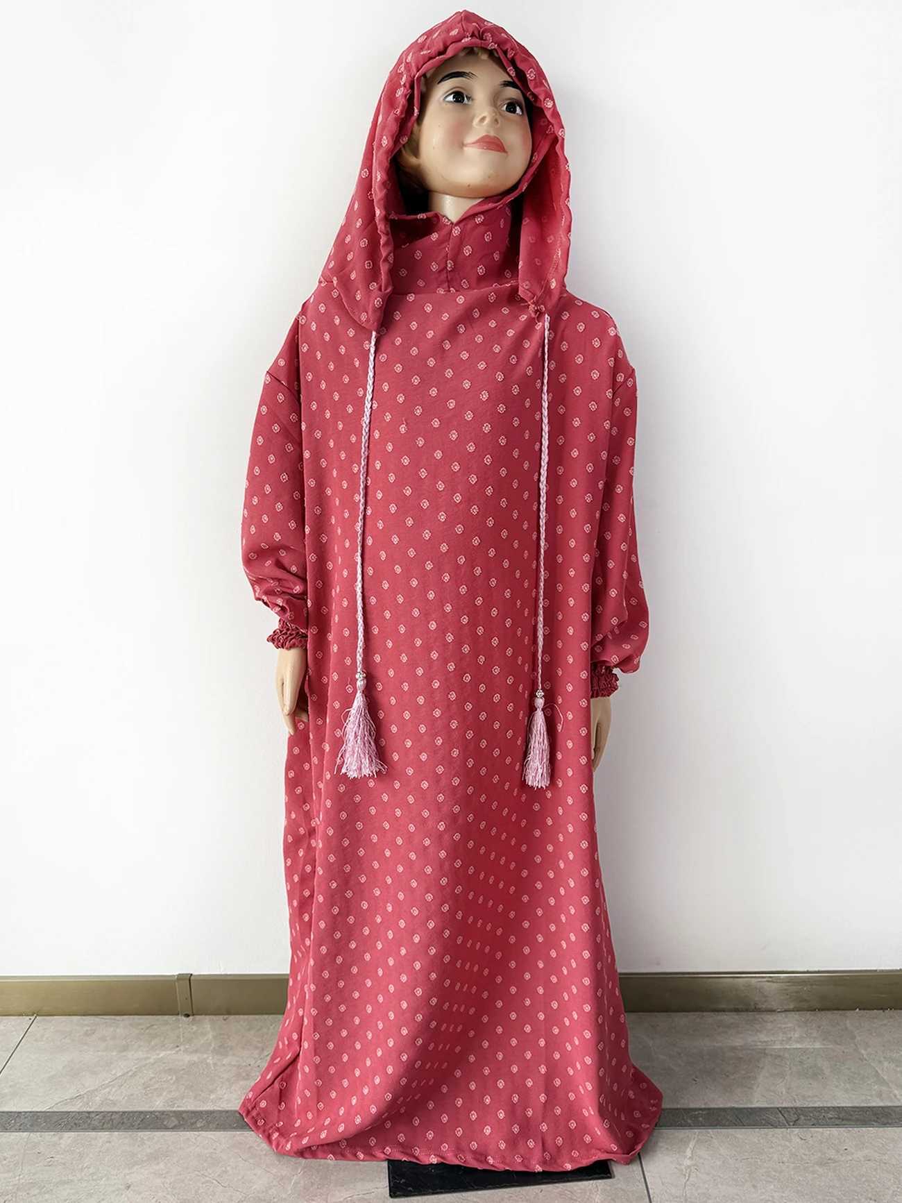 Girls Kids Eid Cotton Prayer Garment Long Khimar Hijab Muslim Girls Islamic Dress Full Cover Robe Turkey Abaya for Ramadan X250514