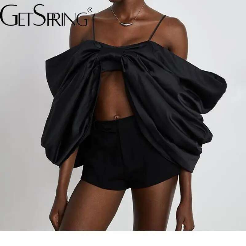 Getspring Women Camis 2024 Autumn Fashion Large Bow Design Backless Strapless Sleeveless Black Tanks All Match Sexy Camisole Top