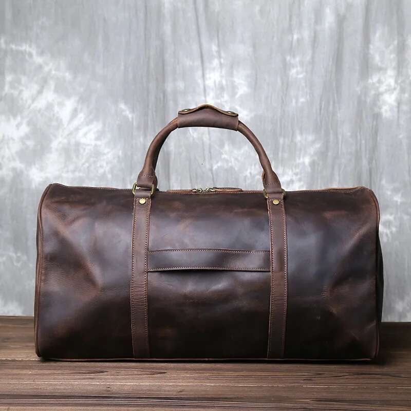 Vintage Leather Cross Style Men's Hand Lage Crazy Horse Cowhide Large Capacity Single Shoulder Duffel Bag