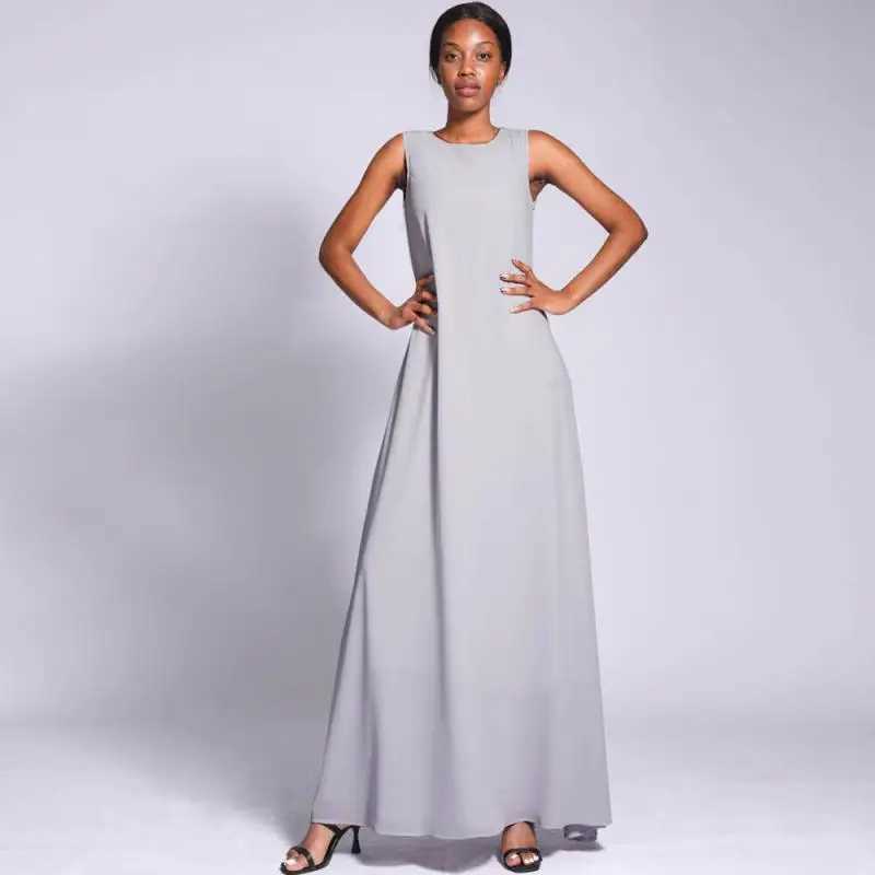 Slveless Inner Dress for Muslim Women Inner Dress Abaya Dubai Solid Color Maxi Robe Islamic Arab Bottom Dress Turkish Kaftan X250514