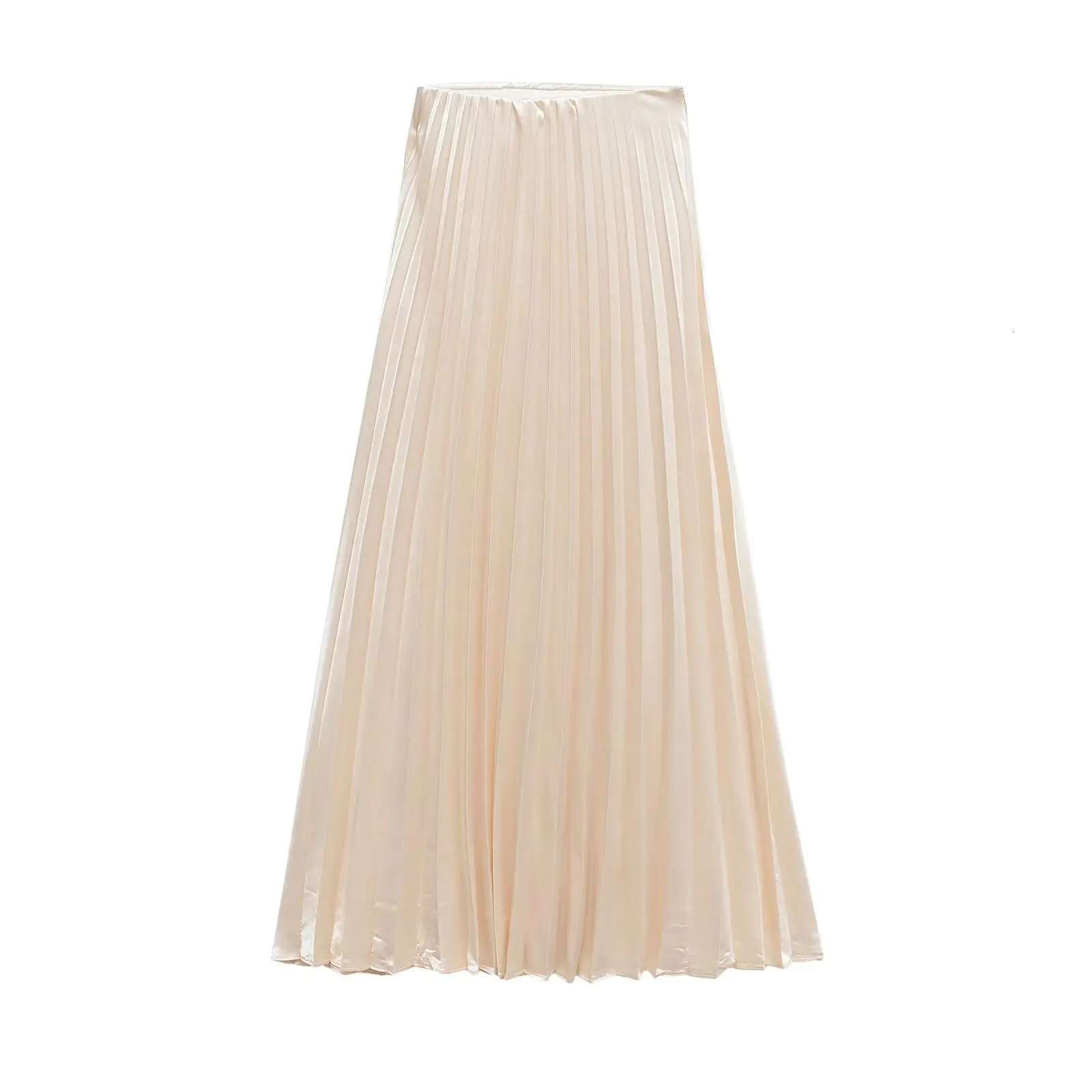 European and American style temperament versatile satin texture high waist pleated skirt 250514