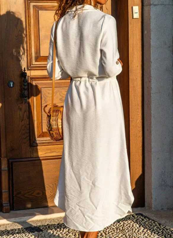 2025 Spring Cotton Oversize Women Dress Long White Button Loose Dresses Female New Summer Elegant Casual Trendy Ladies ClothesXJ250514