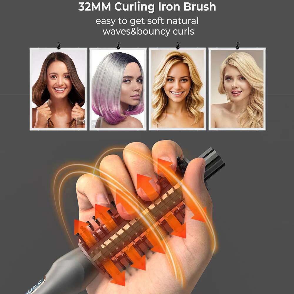 32mm Curling Ceramic Ionic Curler Straightener Anti-Scald Volumizing Hair Iron Heated Brush Electric Hot Comb