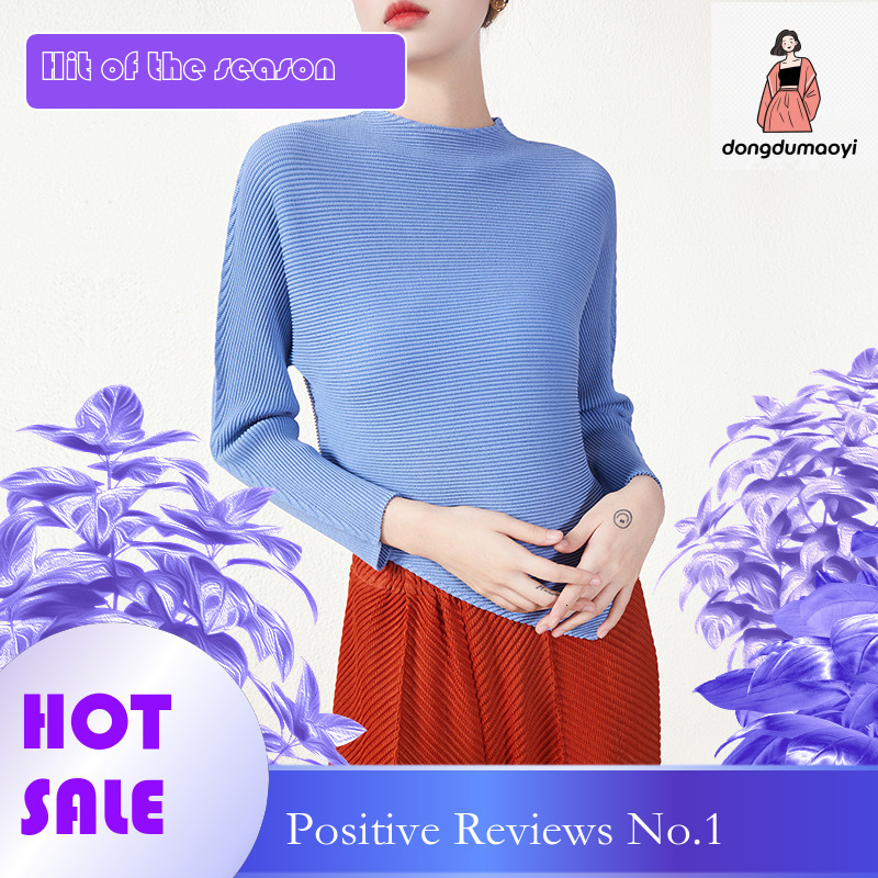 dongdumaoyi Miyake long sleeved t-shirt for women in spring autumn, irregular hem with pleated base, stylish and unique top