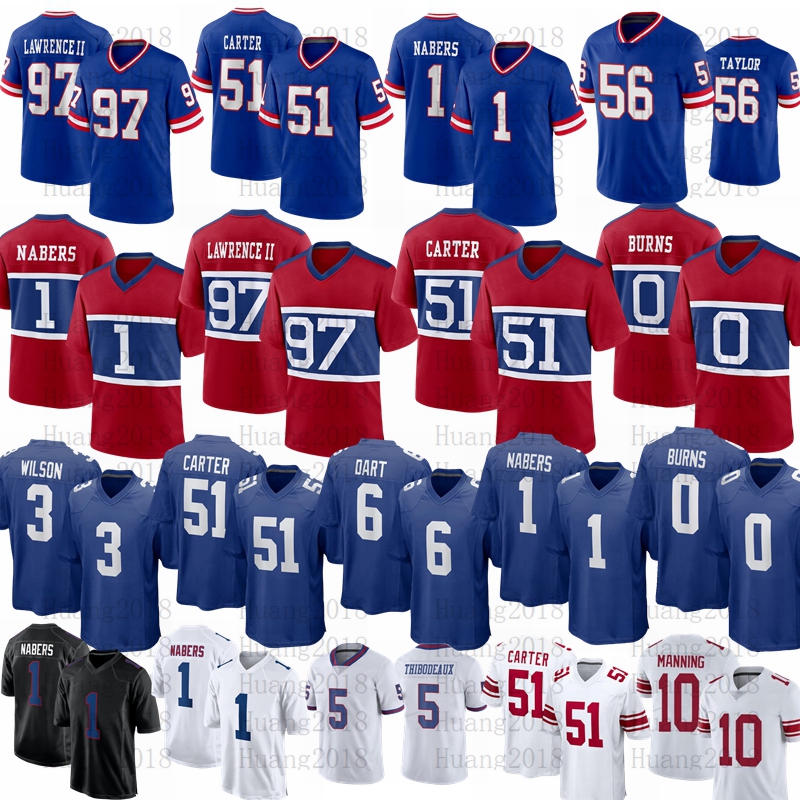 6 Jaxson Dart Abdul Carter Malik Nabers Russell Kayvon Thibodeaux Wilson Football Jersey Manning Dexter Lawrence II Strahan DeVito Hyatt Bavaro Brian Burns