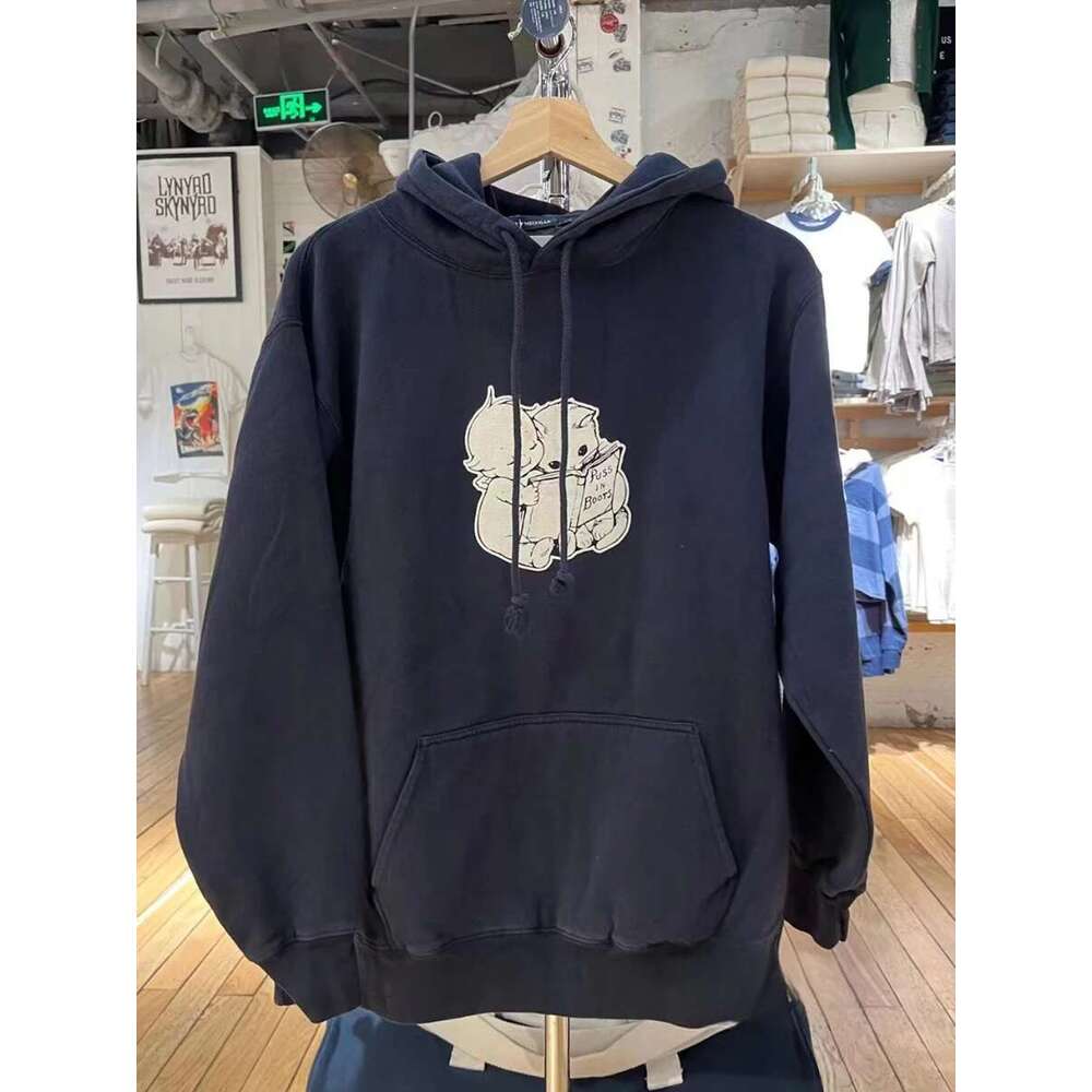 Angel Reading Book Hoodie Women Pockets Cartoon Print Cotton Long Sleeve Sweatshirts 2023 Autumn Preppy Style Hoodies Y2k Top Designer
