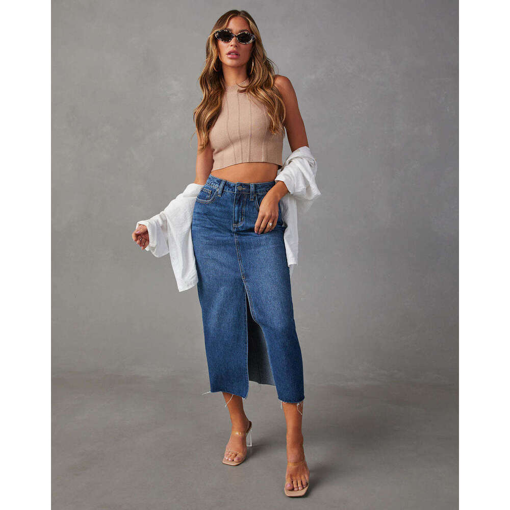 Sexy Spicy Girl A-line Pattern Split Slim denim Half Skirt 2024 Spring/Summer