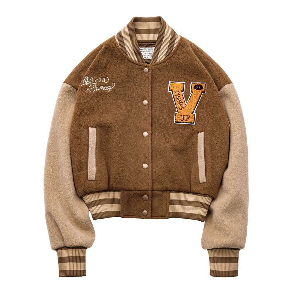 Maden Vintage Collegiate Baseball Jacket with Letter Embroidery Woolen Thicker Short Versatile Coat for Women's Fall and Winter
