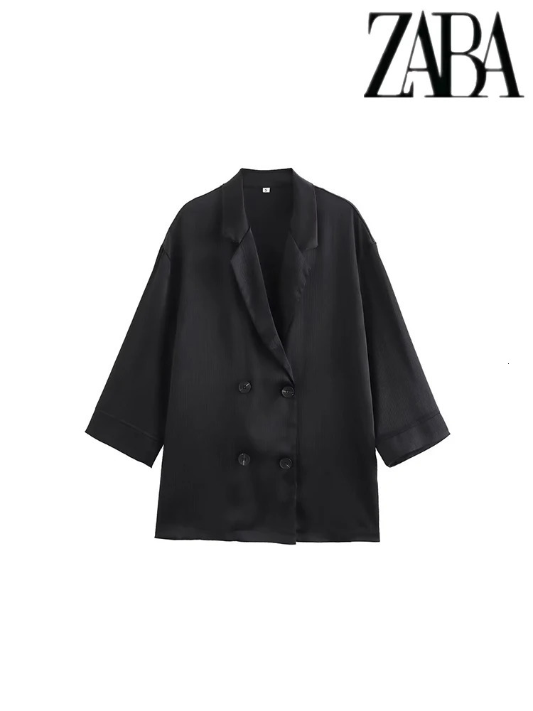 TRAF Womens Solid Color Casual Set Double Chest Collar Jacket High Waist Wide Leg Pants Two Piece 250530