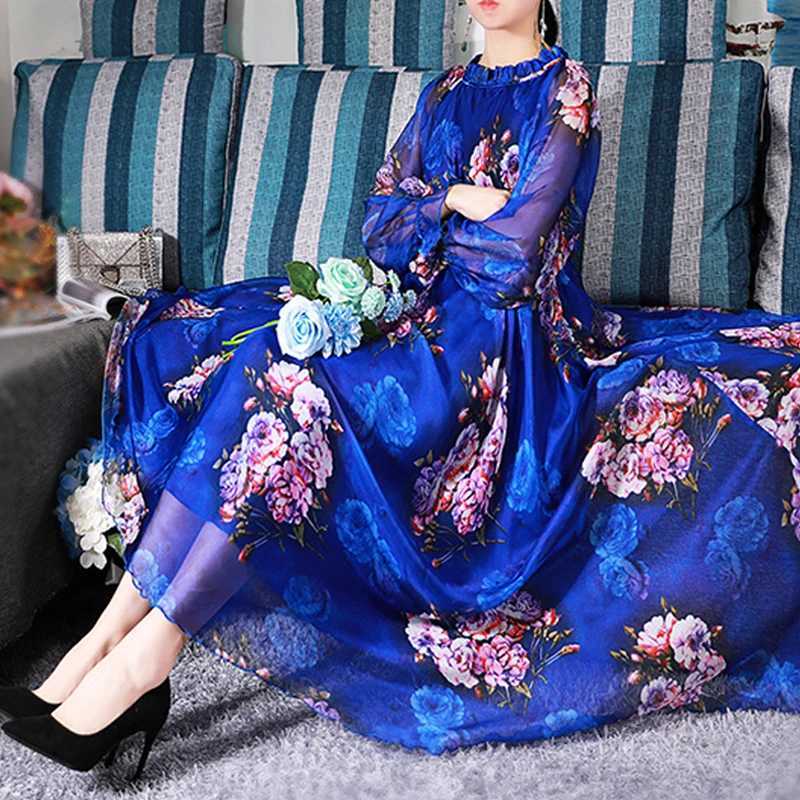 Vibrant Floral Maxi Dress Plus Size Summer Casual Bohemian Chiffon Beach Holiday Bangkok Dress Woman Full Length Abayas Robes X250514