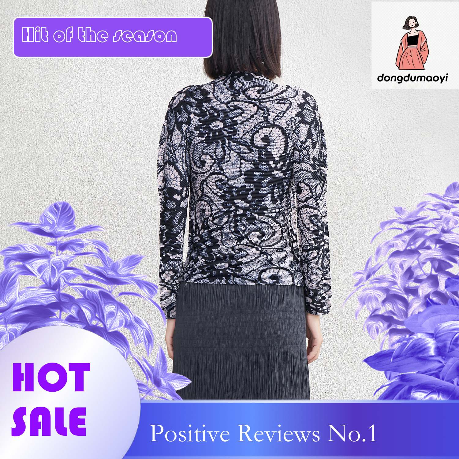 dongdumaoyi Wrinkled Fashion Printed Mesh Bottom Shirt for Women, Spring 2025 New Style, Stylish Small Shirt, Inner Top Looks Thin