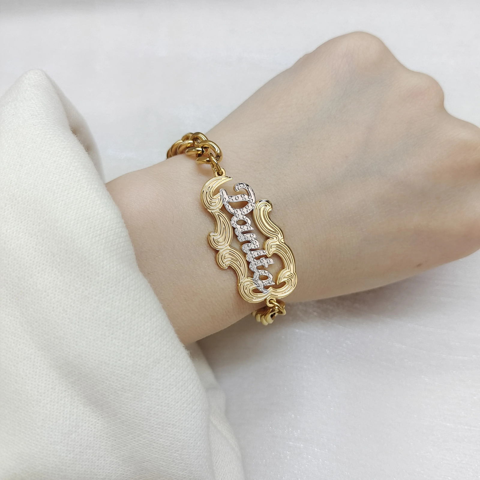 Customized Double Plated Name Anklet Fashion Two Color Womens Jewelry Personalized Textured Nameplate Anklet Birthday Gift 250513