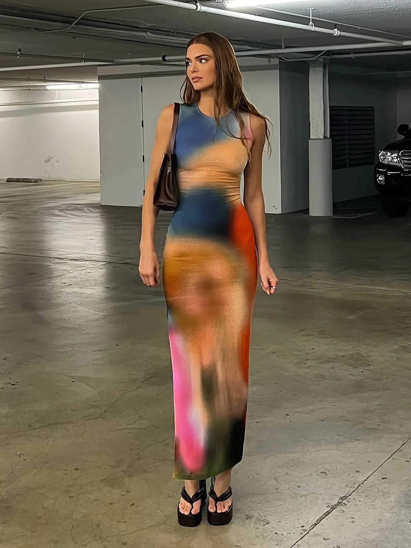 Dulzura Women 2025 Summer Elegant Party Club Streetwear Beach Vacation Bodycon Tie-Dye Long Dress Wholesale Items For BusinessXJ250514