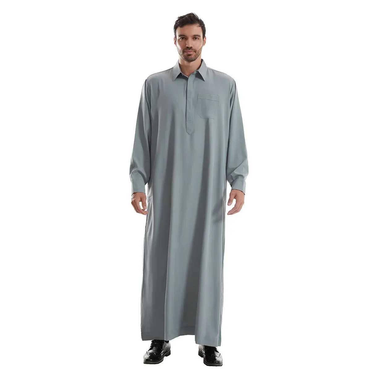 Muslim Mens Robes Qatar Robe Pocket Design Arab Middle Eastern Mens Wear Arabic Jubba Thobe Daffah Dishdasha Kaftan Abaya Dress X250514