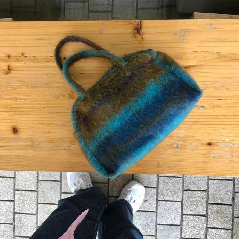 Ctrast Color Striped Top-Handle Bags Y2k Streetwear Shoder Underarm Bag Personality Harajuku Handbags Vintage Wens Purses Z250514