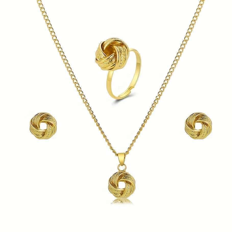 A Of Hollow-Out Knotted Three-Dimensional Round Rings Earrings Necklace Jewelry Set Lady Dating Gift