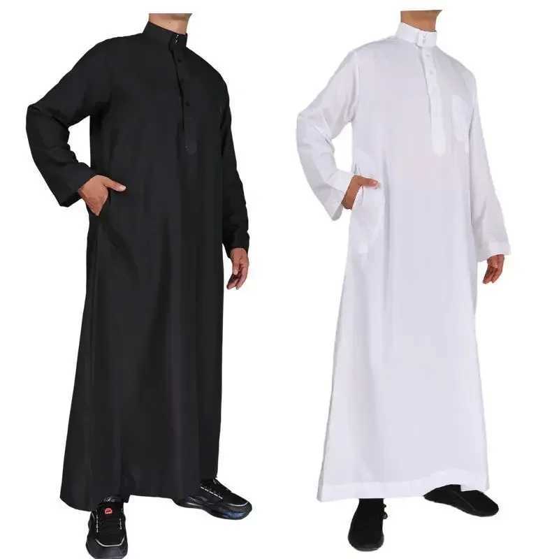 Men Casual Loose Kaftan Muslim Thobe Jubba Dishdasha Thawb Islamic Dress Abaya Daffah Arab Plain Color Robe X250514