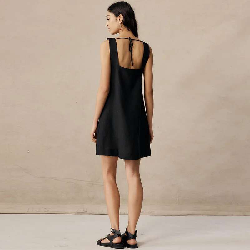 New In Cotton Linen Dresses For Women 2025 Vintage Sleevless Back Bandage Summer Birthday Party Mini Dress Beach Sundress