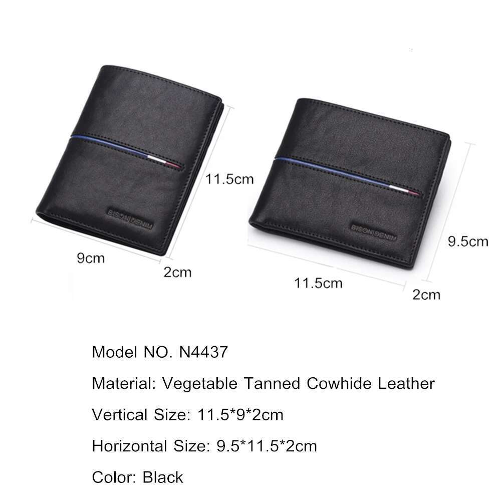 BISON DENIM Genuine Leather Brand Fashion Short Purses Coin Purse ID Credit Card Holder Slim Bifold Wallet Men N4437