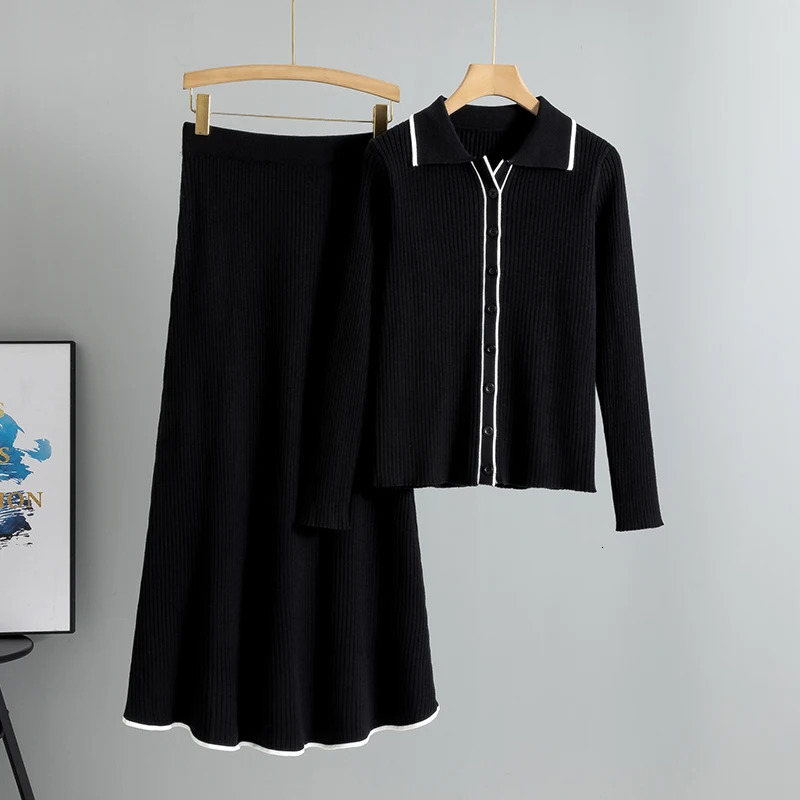 Slim Knitted Two Piece Set for Women Fashion Spring Autumn Long Sleeve Cardigan Sweater Skirt Sets Outfits 250514