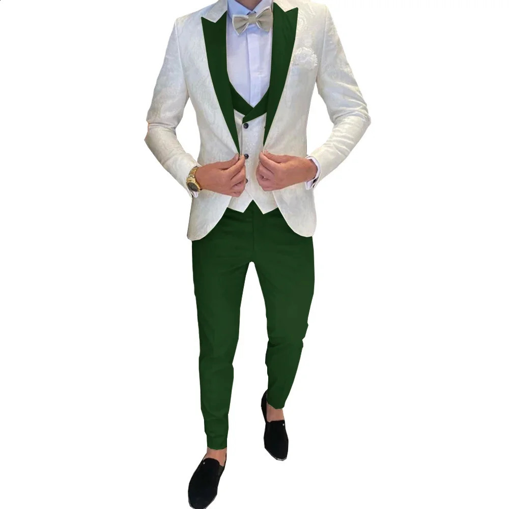 Ivory Mens Wedding Groom Suit 3 Piece Jacket Pants Vest Formal Tuxedo Elegant Mens Custom Suit Bow tie not Included 250513