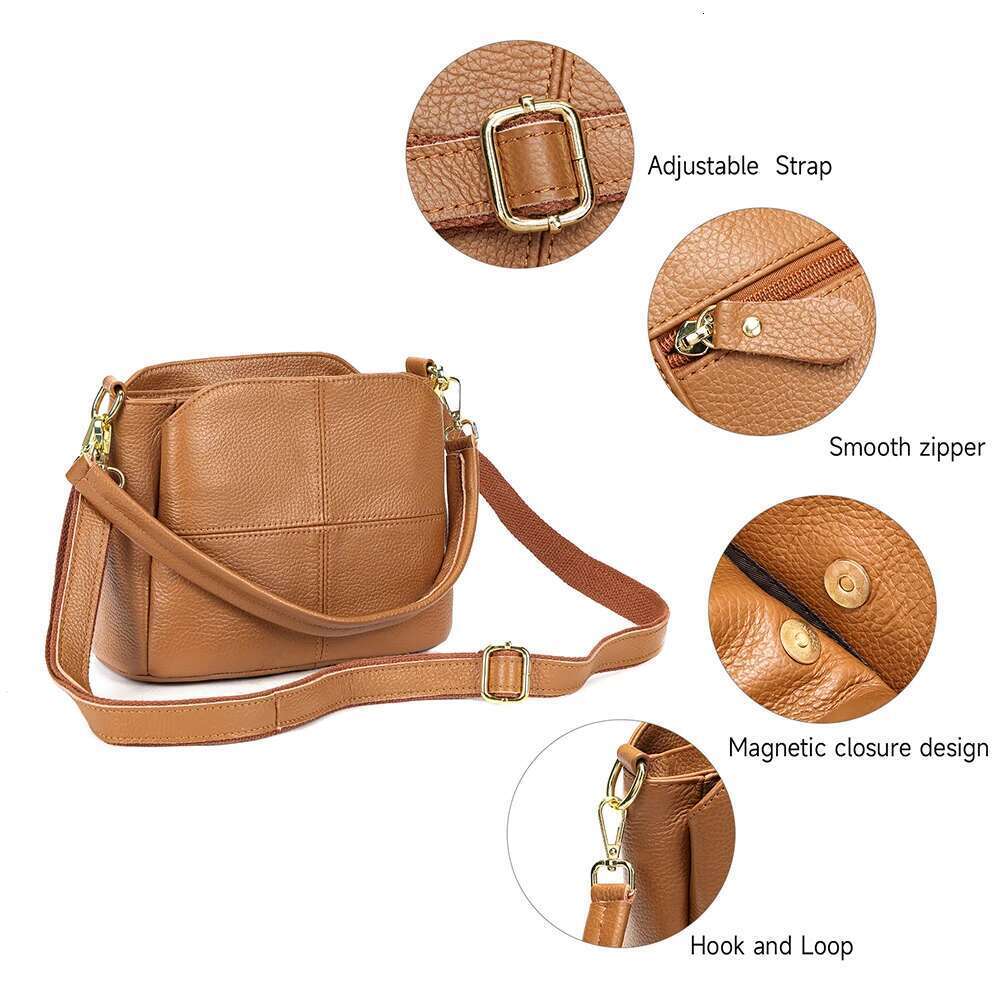 WESTAL New Cowhide Large Capacity Bucket Ladies Casual Shoulder Crossbody Bag