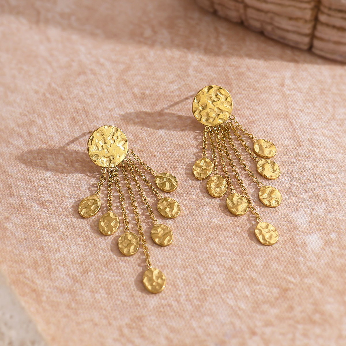 Sophisticated Circles of Shimmering Metal Beads Necklace Set Featuring Artisanal Texture