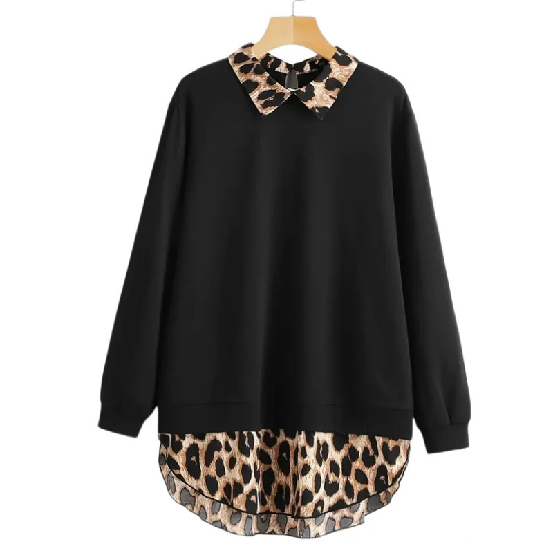 Plus Size Womens Long Sleeved Leopard Printed Shirt Ladies SpringAutumn Fashion Lapel Collar Loose Casual Blouse 250514