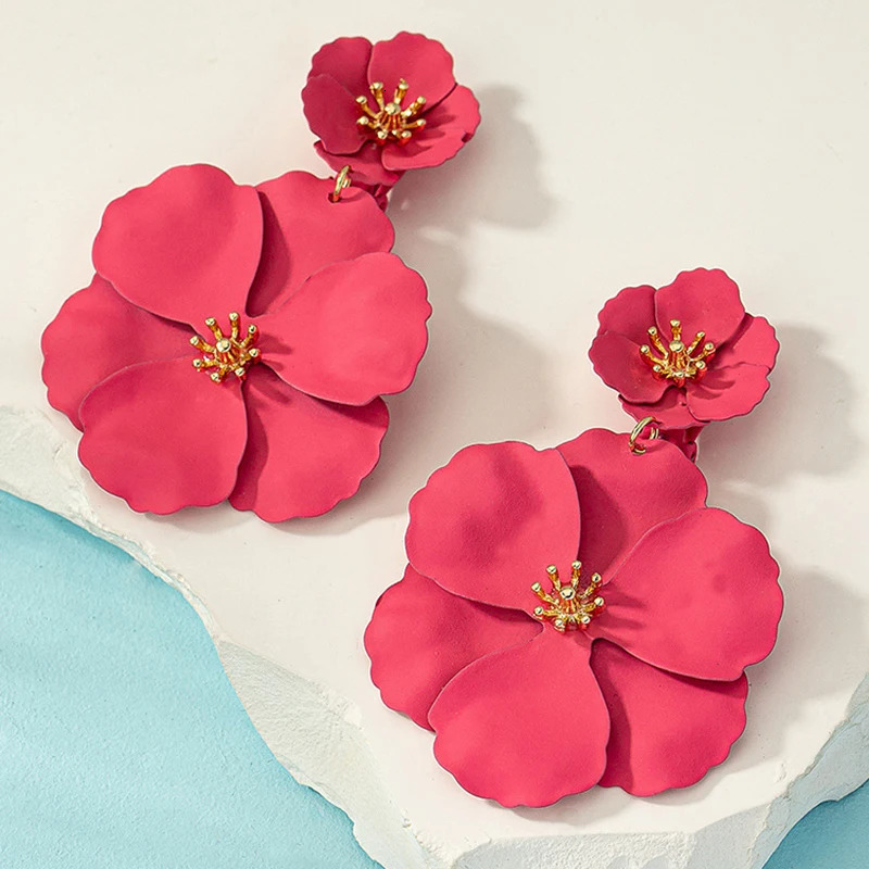 Large Metal Flower Rubber Epoxy Clip On Earrings For Women Multi Color Romantic Styles Holiday Accessories Party Gifts MQ121 250514