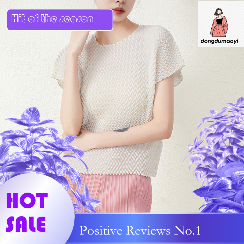 dongdumaoyi Miyake women's pleated top 2024 summer bubble sleeves versatile round neck fashionable casual slimming temperament T-shirt