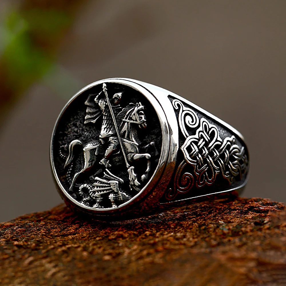 Vintage Gothic Knight Dragon Ring Punk Hip Hop For Man Boys Stainless Steel Celtic knot Rings Fashion Jewelry Gift Size 7-13 250509
