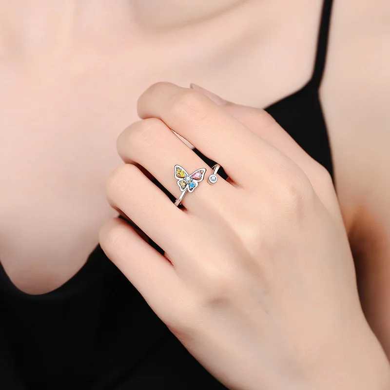 Vintage 925 Sterling Silver Zircon Butterfly Finger Ring Adjustable Open Silver Rings For Women Luxury Fine Jewelry Brand GiftXJ250514