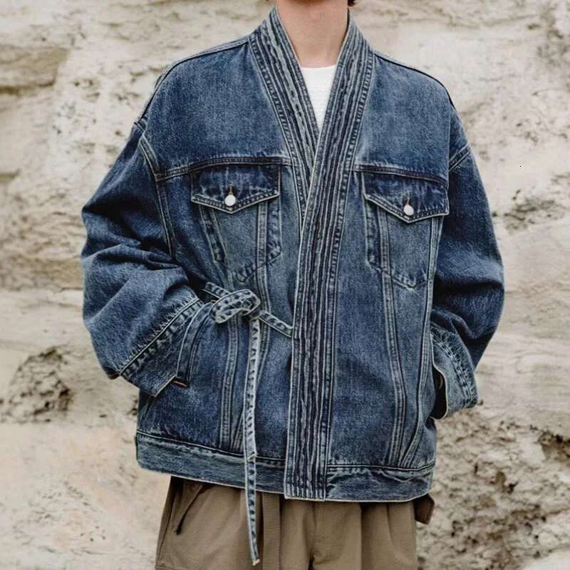 DEAT Fashion Women's Irregular Blue V-neck Casual Denim Coats Spring New Items Trendy Lace-up Loose Jackets Female 33A2709