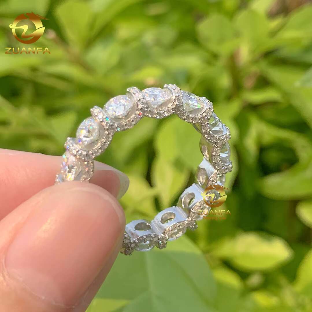 New Arrivals 925 Sterling Silver Pass Diamond Tester Round 4.25mm Side Iced Out Jewelry Eternity Moissanite Ring