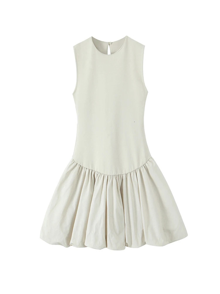 TRZA Womens Fashion Patchwork Mini Dress ONeck Sleeveless Balloon Hem Female Dresses Vestidos Mujer 250514