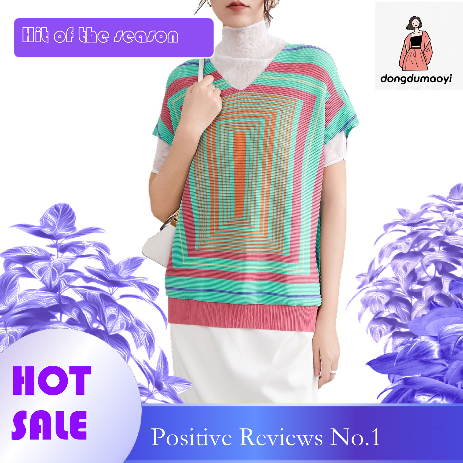 dongdumaoyi Miyake printed short sleeved for women's summer 2025 new fashion V-neck plus size slimming pullover shirt top