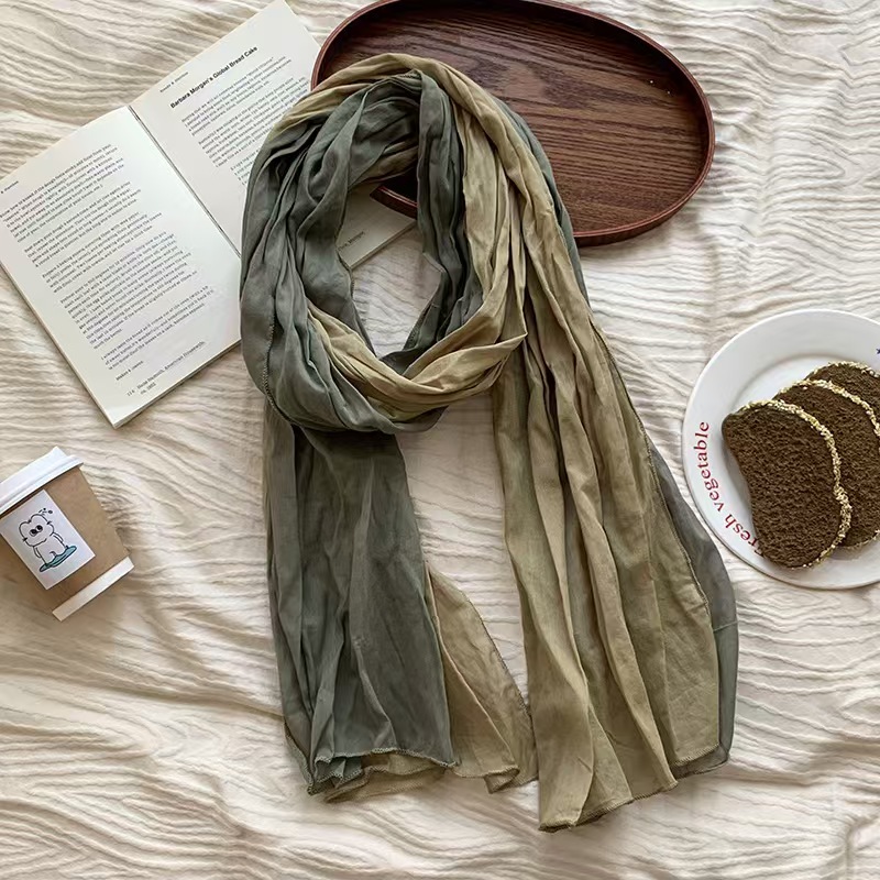T706 headscarf pure cotton color matching scarf spring and summer new retro versatile ladies silk scarf pleated scarf knitted shawl