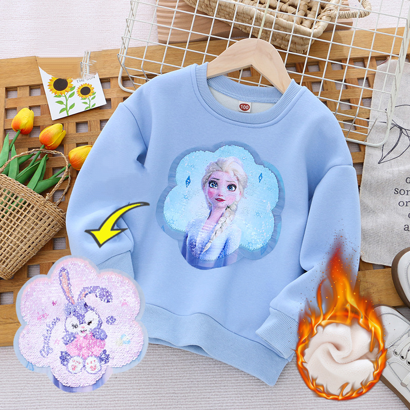 DISNEY Frozen Elsa princess Kids designer clothes Children winter clothes girls' clothes color-changing sequin top thickened.