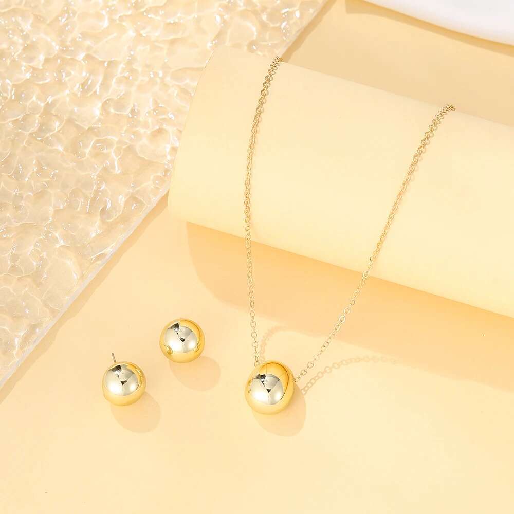 Hyperbole Big Light Glossy Gold Plated Metal Plastic Teardrop Waterdrop Necklace Earrings Set For Women Gift Jewelry