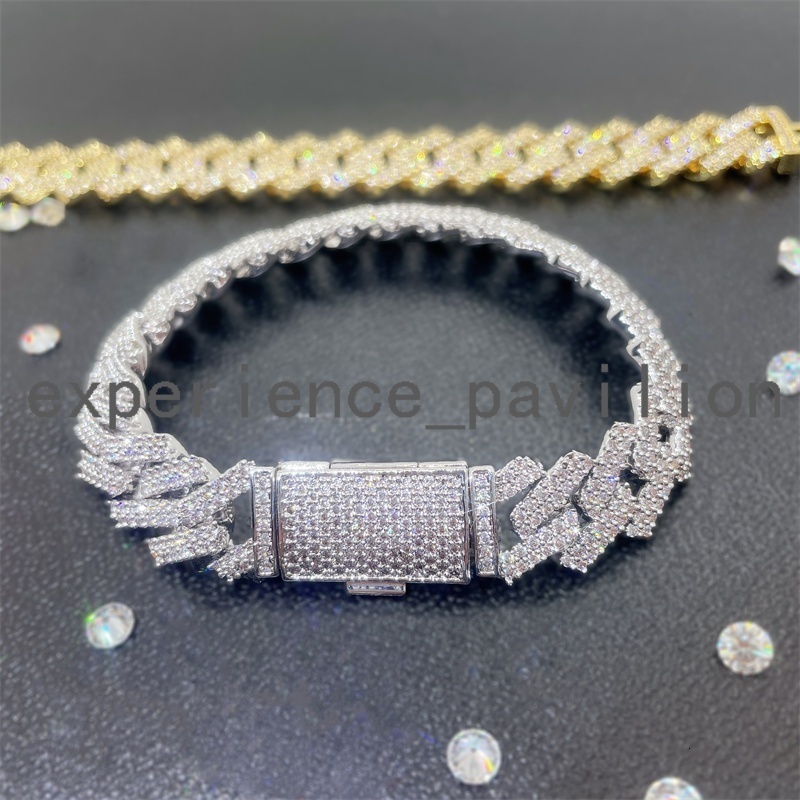 Hip Hop Jewelry 13MM Width 925 Silver 14K Gold Plated Miami Cuban Link Chain Moissanite Diamond Cuban Link Chain Bracelet