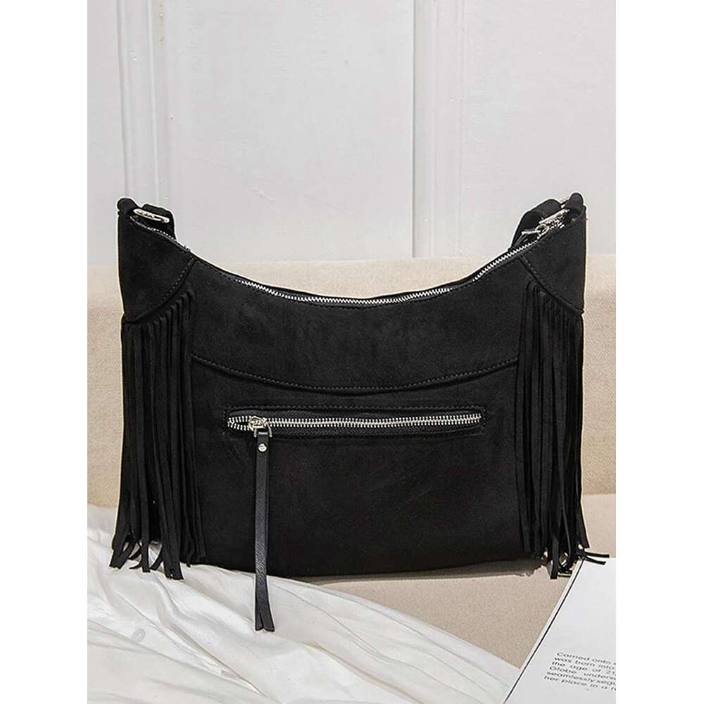 Retro Fashion Women's Tassel Crossbody High Qualitypu Leather Solid Color Large Capacity Handbag Outdoor Travel Shoulder Bag