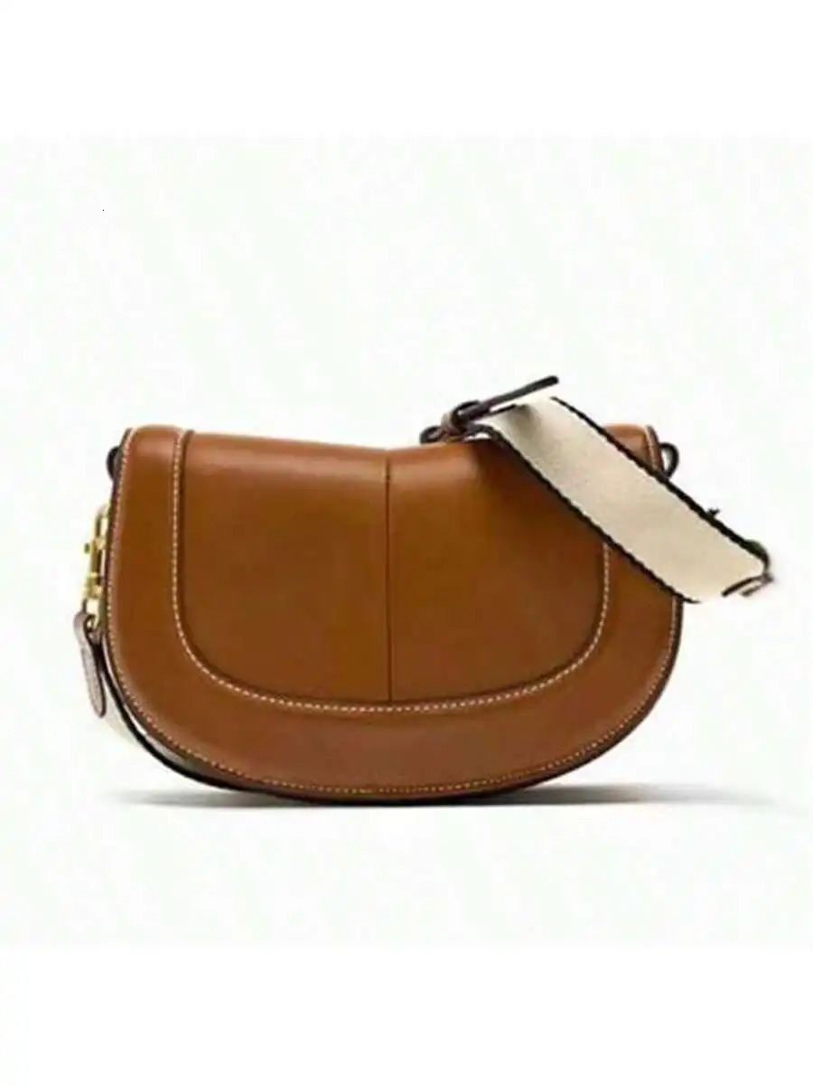 Brown premium wide shoulder strap single crossbody bag for commuting and leisure saddle women 250514