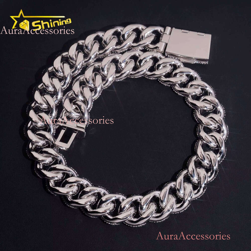 Big Heavy Cuban Chian Vvs Moissnaite Iced Out Jewelry Sterling Sier White Gold Plated 24mm Men's Mosaic Hip Hop Necklace