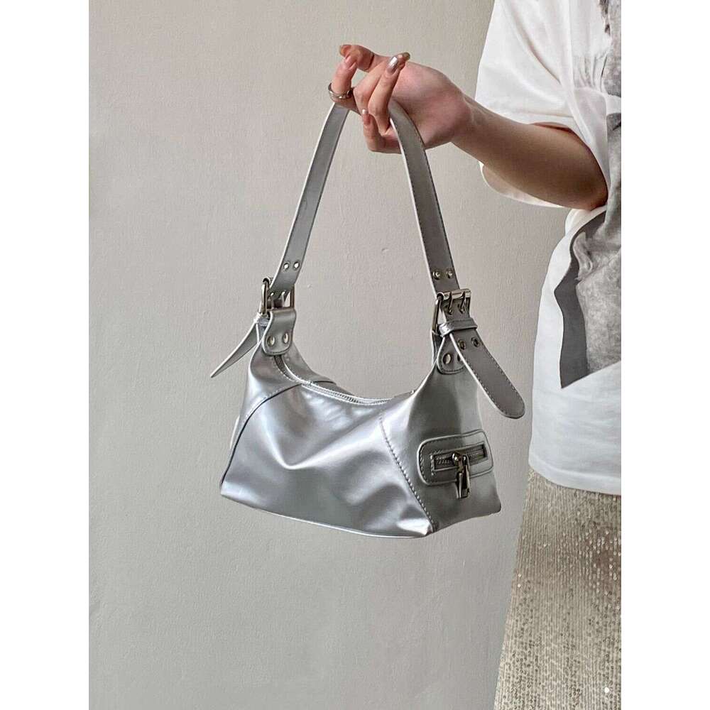 niche design new women's spring summer silver premium feeling armpit bag single shoulder hand-held small bag