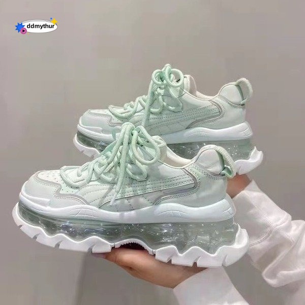 European Jelly Thick Sole Women's 2023 Spring New Fresh and Trendy Transparent Sports Casual Elevated Air Cushion Dad Shoes ddmythur