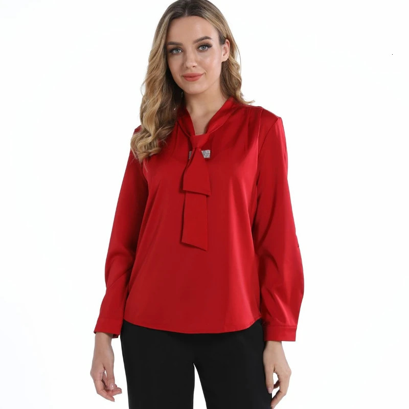 Red Women Blouse Ribbon Shirt y Woman Clothing Korean Reviews Many Clothes Elegant Blouses OL Long Sleeve Ladies Tops 250514