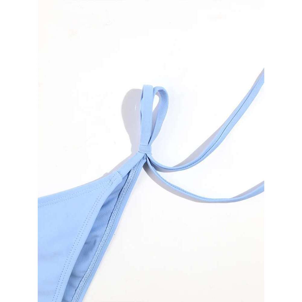 2 Pc Women Beachwear Sexy Ladies Thong Bikini Set Solid Color Swimsuit Side Halter Tie Split Strap Adjustable Brazilian Swimwear 250514