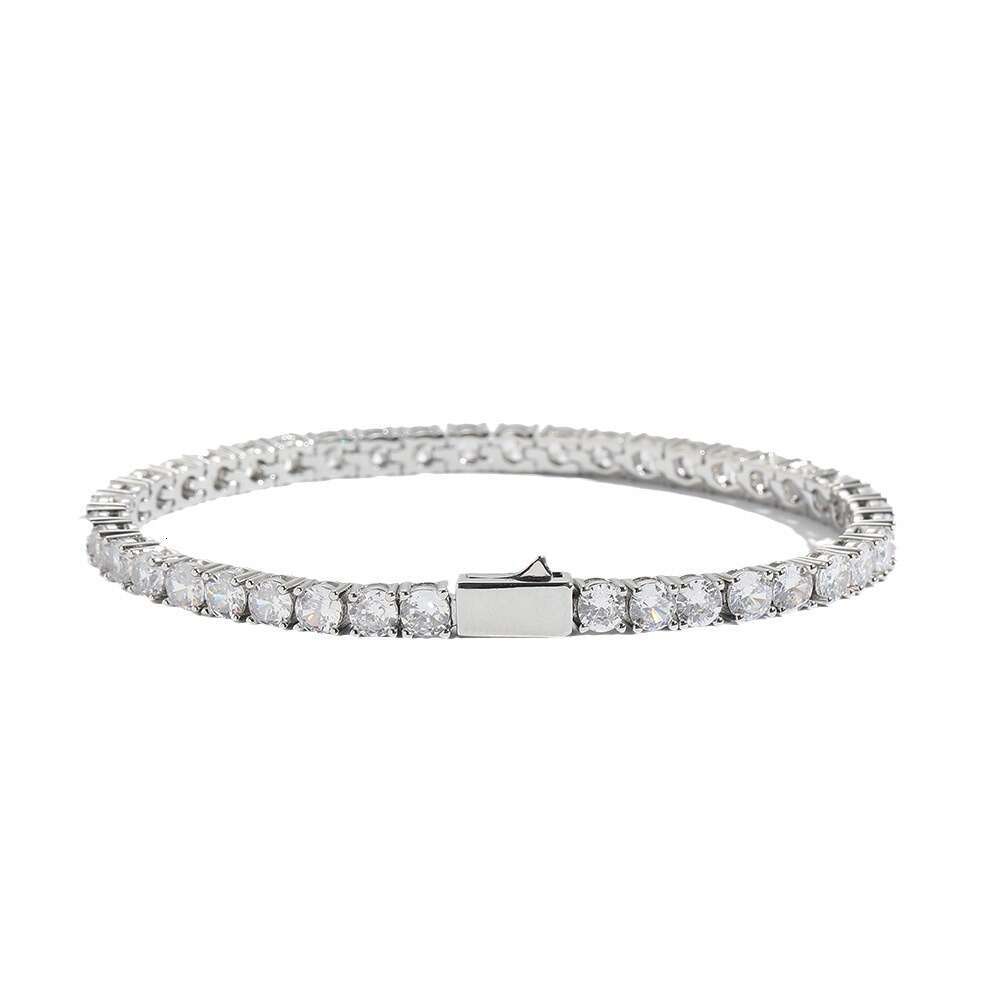 Smooth spring buckle tennis player style 3mm 4mm 5mm copper inlaid zircon single row hip-hop minimalist bracelet